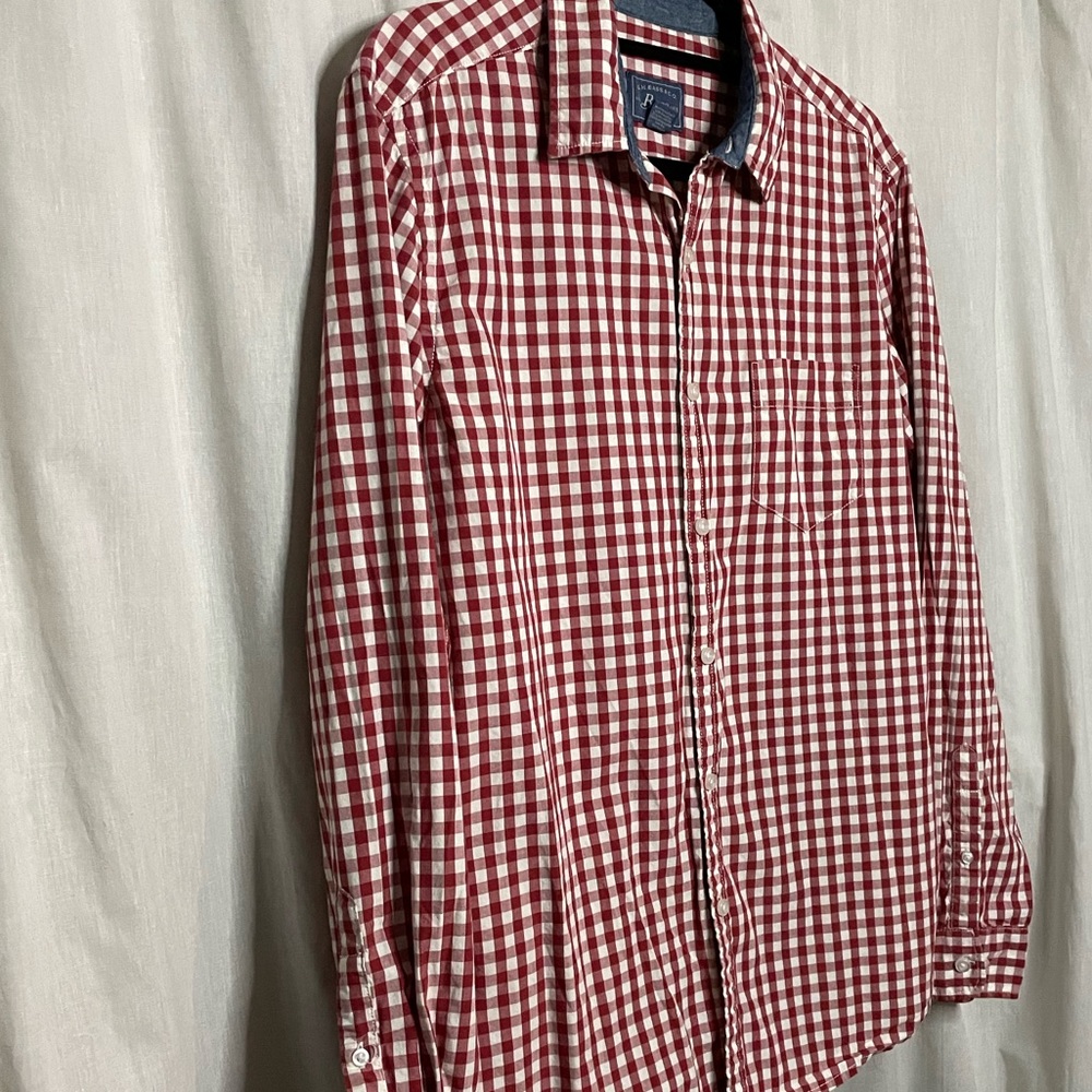Bass Red & White Checked 100% Cotton Button-Up Long Sleeve Shirt RN 69426 - Picture 3 of 14